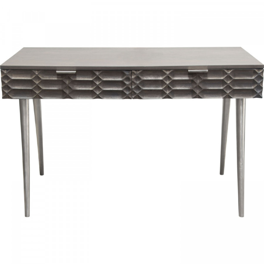 Diamond Sofa - Petra Solid Mango Wood 2-Drawer Writing Desk with Nickel Legs in Smoke Gray Finish