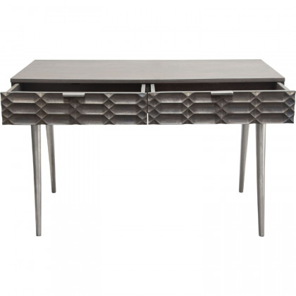 Diamond Sofa - Petra Solid Mango Wood 2-Drawer Writing Desk with Nickel Legs in Smoke Gray Finish