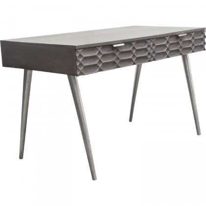 Diamond Sofa - Petra Solid Mango Wood 2-Drawer Writing Desk with Nickel Legs in Smoke Gray Finish