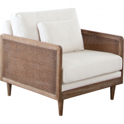 Diamond Sofa - Piper Linen Fabric Chair with Natural Rattan in White