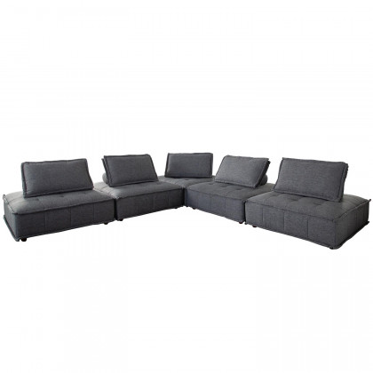 Diamond Sofa Platform 5-Piece Square Fabric Modular Lounger with Bolstered Non-Skid Backrest - Gray