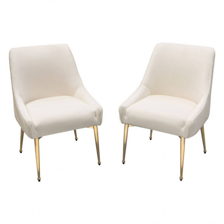 Diamond Sofa - Quinn Velvet Dining Chairs with Vertical Outside Pleat Detail and Contoured Arm with Brushed Gold Metal Leg (Set of 2)