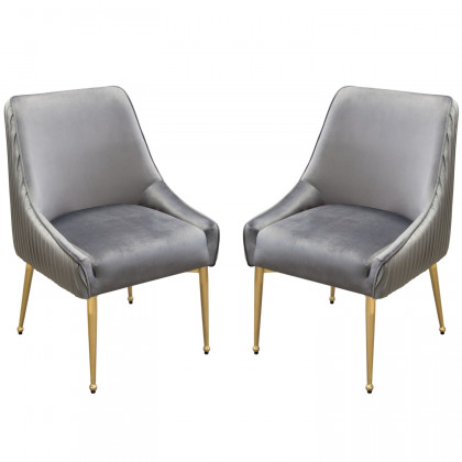Diamond Sofa - Quinn Velvet Dining Chairs with Vertical Outside Pleat Detail and Contoured Arm with Brushed Gold Metal Leg (Set of 2)