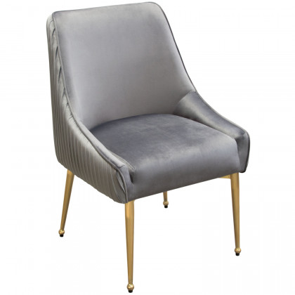 Diamond Sofa Quinn Velvet Dining Chairs with Vertical Outside Pleat Detail and Contoured Arm with Brushed Gold Metal Leg (Set of 2) - Gray