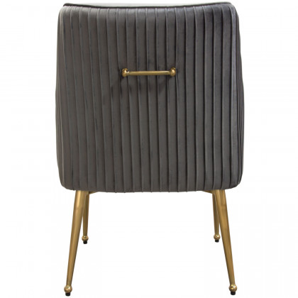 Diamond Sofa Quinn Velvet Dining Chairs with Vertical Outside Pleat Detail and Contoured Arm with Brushed Gold Metal Leg (Set of 2) - Gray