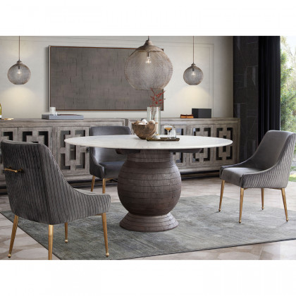 Diamond Sofa Quinn Velvet Dining Chairs with Vertical Outside Pleat Detail and Contoured Arm with Brushed Gold Metal Leg (Set of 2) - Gray