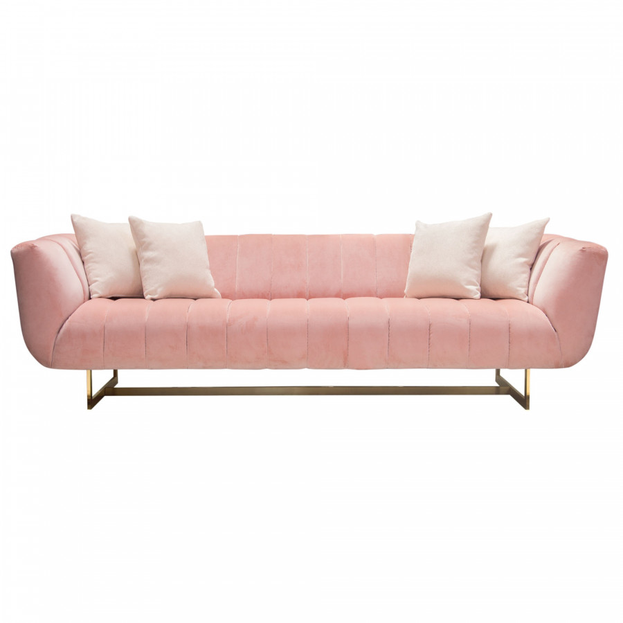 Diamond Sofa Venus Velvet Sofa with Contrasting Pillows & Gold Finished Metal Base - Blush Pink