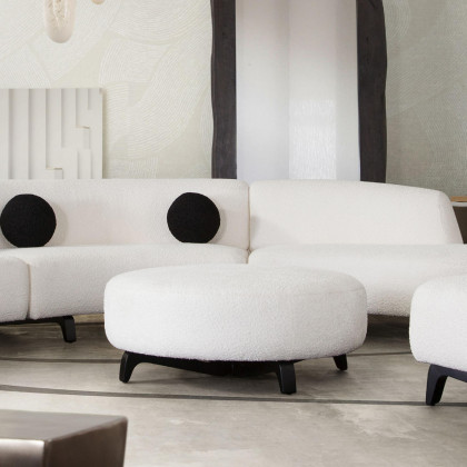 Diamond Sofa - Vesper Faux Shearling Round Ottoman with Black Wood Leg Base in White