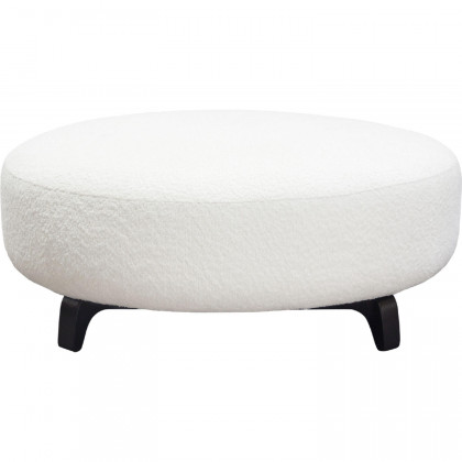 Diamond Sofa - Vesper Faux Shearling Round Ottoman with Black Wood Leg Base in White