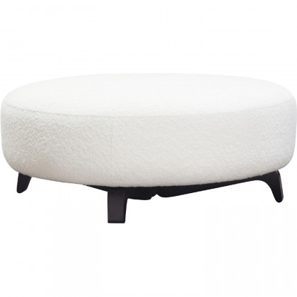 Diamond Sofa - Vesper Faux Shearling Round Ottoman with Black Wood Leg Base in White