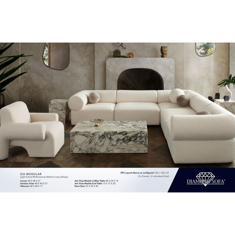 Diamond Sofa Zia 5PC Performance Velvet Fabric Corner Sectional - Light Camel