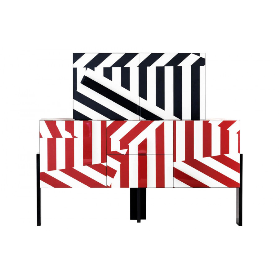 Driade Ziqqurat Striped Small Cabinet - Red Stripes/Black