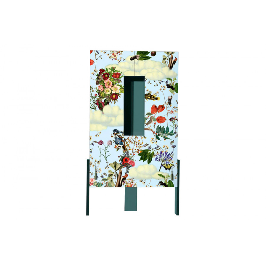 Driade Ziqqurat Floral Tall Wardrobe - Teal