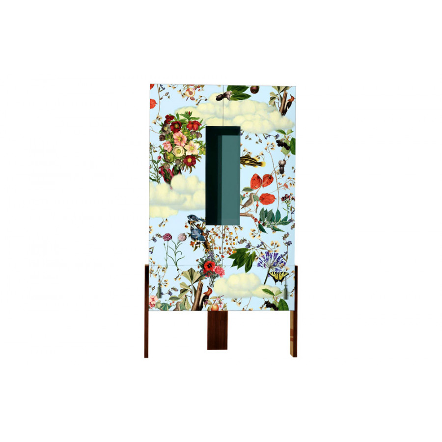 Driade Ziqqurat Floral Tall Wardrobe - Walnut