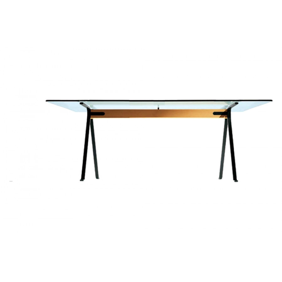 Driade Frate 82" Dining Table - Glass, Painted Steel, Beech