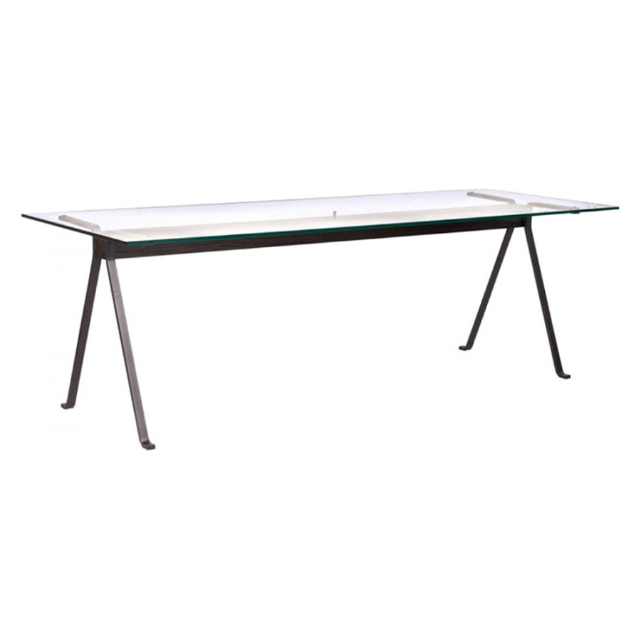 Driade Frate 88" Dining Table - Glass, Painted Steel, Oak