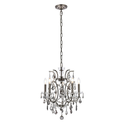 Elegant Rococo 5 Light Chandelier - Polished Nickel/Silver, L 18" (1138D18PN-SS-RC)