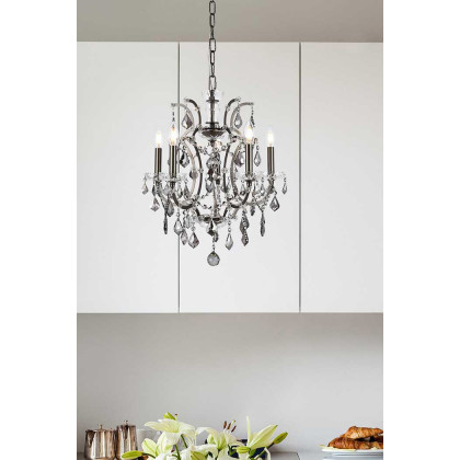 Elegant Rococo 5 Light Chandelier - Polished Nickel/Silver, L 18" (1138D18PN-SS-RC)
