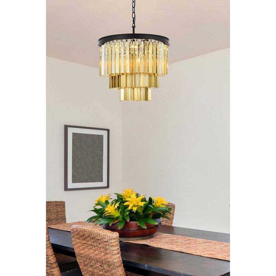 Elegant Urban Classic Sydney Collection Pendant Lamp - Matte Black/Gold, L 20" (1201D20MB-GT-RC)