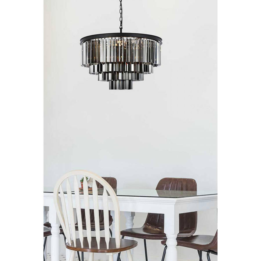 Elegant Urban Classic Sydney Collection Pendant Lamp - Matte Black/Silver, L 32" (1201D32MB-SS-RC)