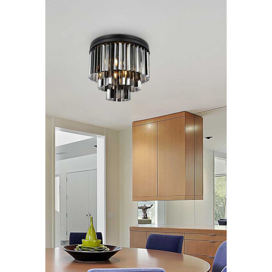 Elegant Sydney 9 Light Flush Mount - Matte Black/Silver, L 20" (1201F20MB-SS-RC)