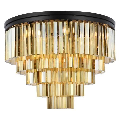 Elegant Sydney 9 Light Flush Mount - Matte Black/Gold, L 32" (1201F32MB-GT-RC)