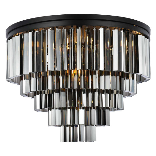 Elegant Sydney 9 Light Flush Mount - Matte Black/Silver, L 32" (1201F32MB-SS-RC)