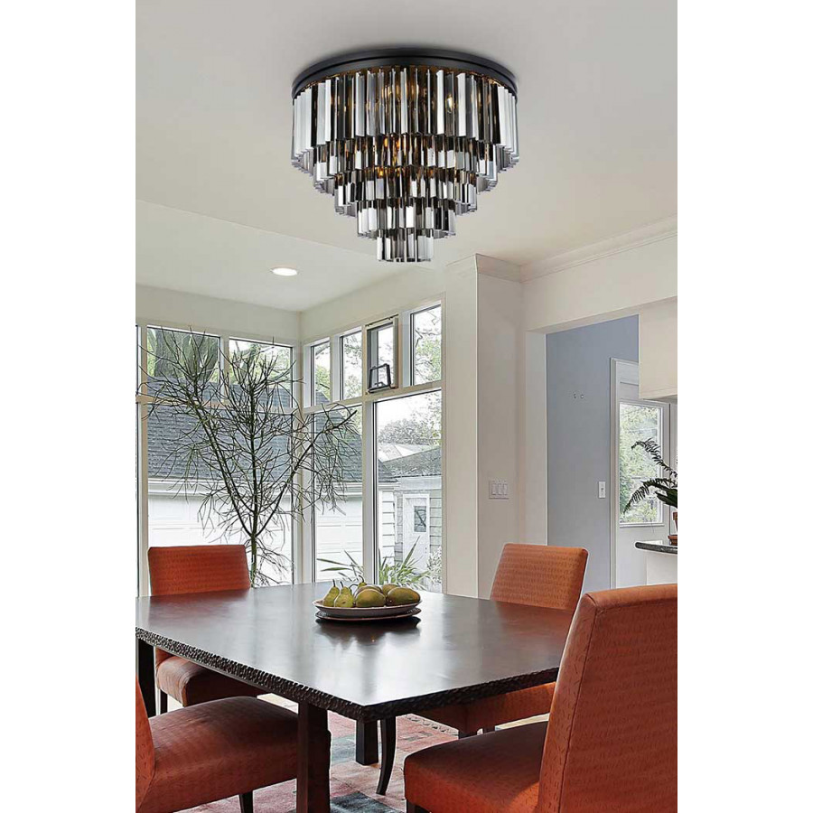 Elegant Sydney 9 Light Flush Mount - Matte Black/Silver, L 32" (1201F32MB-SS-RC)