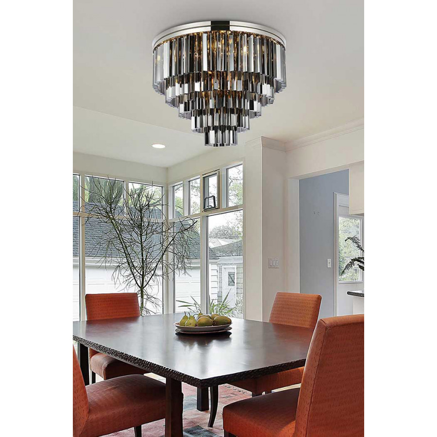 Elegant Sydney 9 Light Flush Mount - Polished Nickel/Silver, L 32" (1201F32PN-SS-RC)