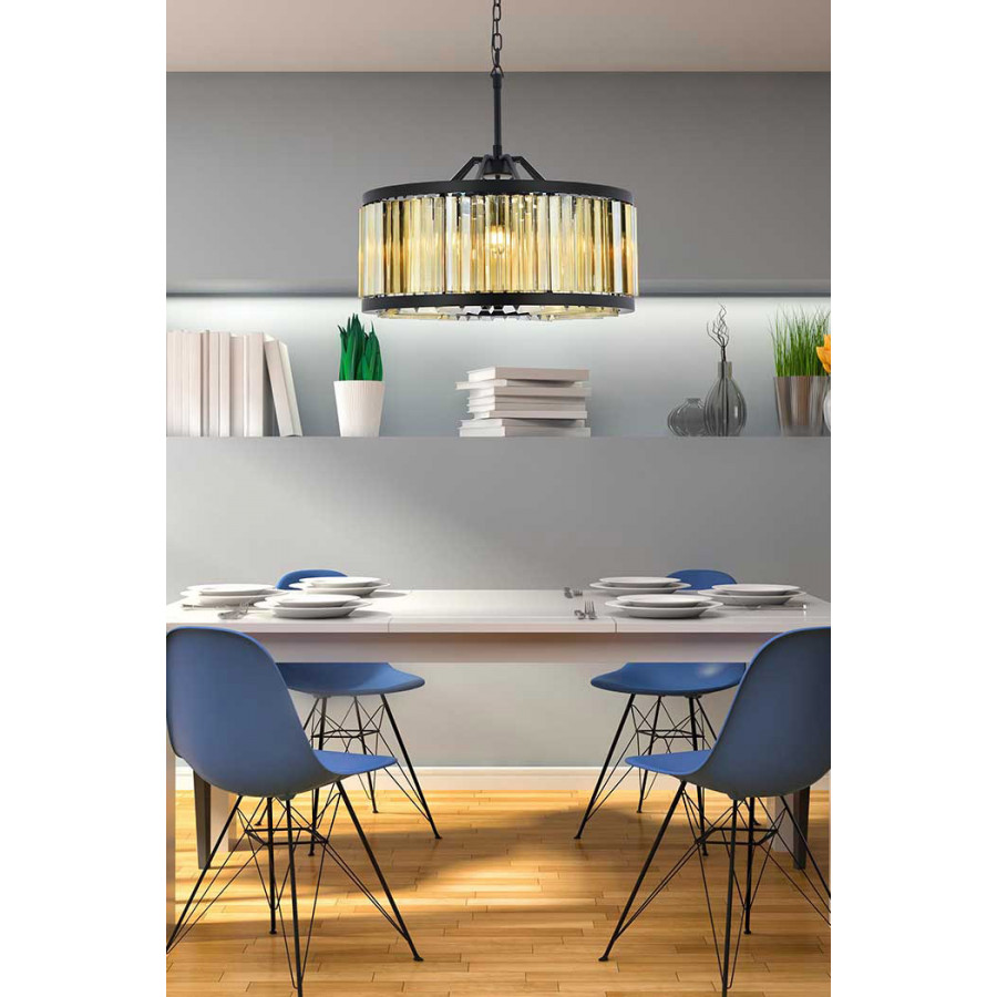 Elegant Prism 8 Light Round Chandelier - Matte Black/Gold, L 28" (1203D28MB-GT-RC)