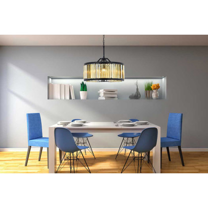 Elegant Prism 8 Light Round Chandelier - Matte Black/Gold, L 28" (1203D28MB-GT-RC)