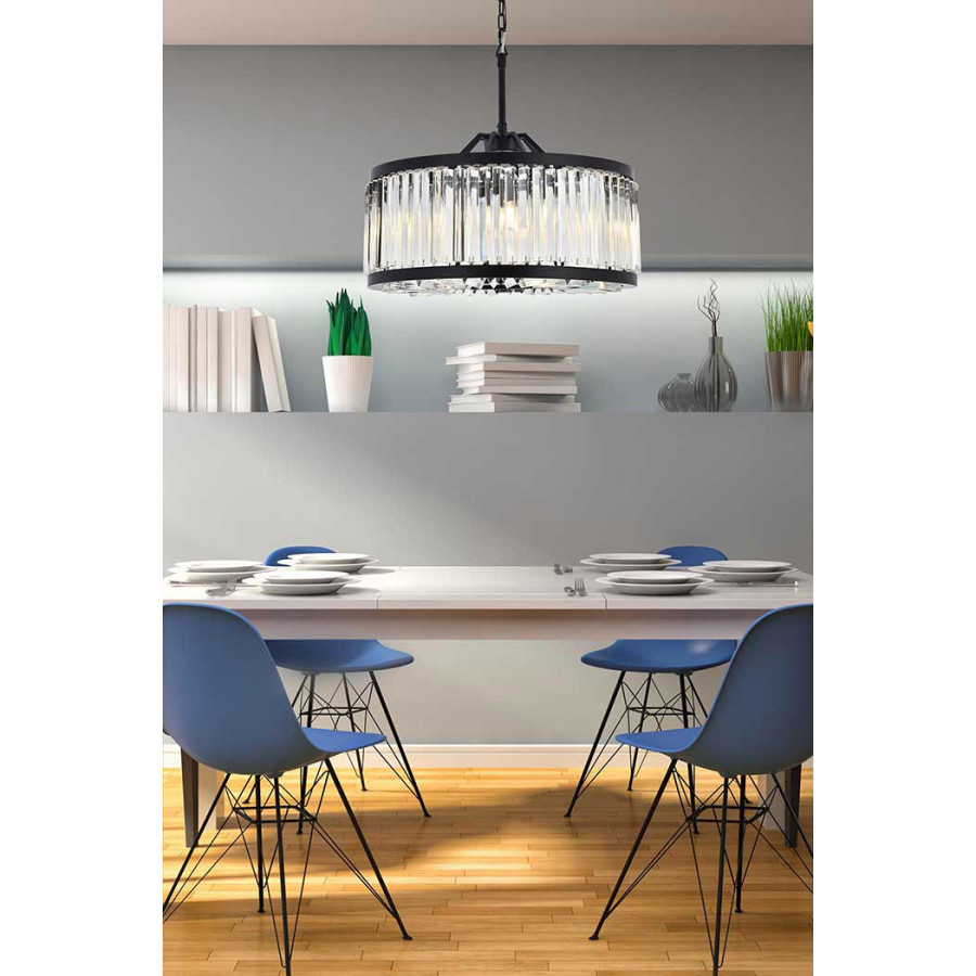 Elegant Prism 8 Light Round Chandelier - Matte Black, L 28" (1203D28MB-RC)