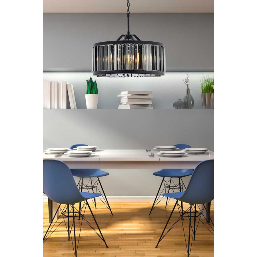 Elegant Prism 8 Light Round Chandelier - Matte Black/Silver, L 28" (1203D28MB-SS-RC)
