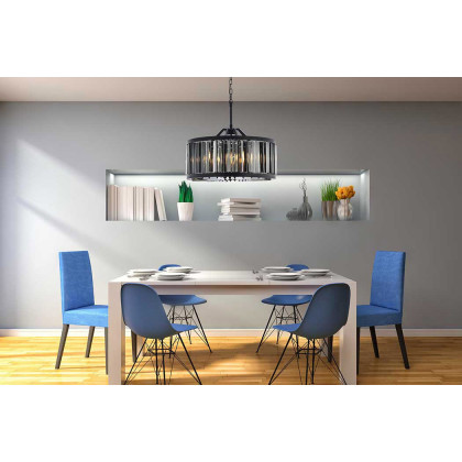 Elegant Prism 8 Light Round Chandelier - Matte Black/Silver, L 28" (1203D28MB-SS-RC)