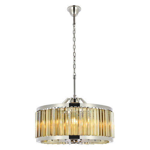Elegant Prism 8 Light Round Chandelier - Polished Nickel/Gold, L 28" (1203D28PN-GT-RC)
