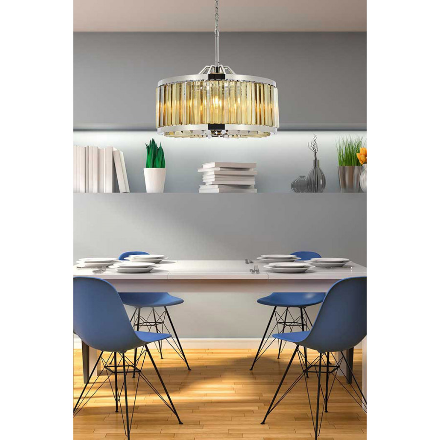 Elegant Prism 8 Light Round Chandelier - Polished Nickel/Gold, L 28" (1203D28PN-GT-RC)