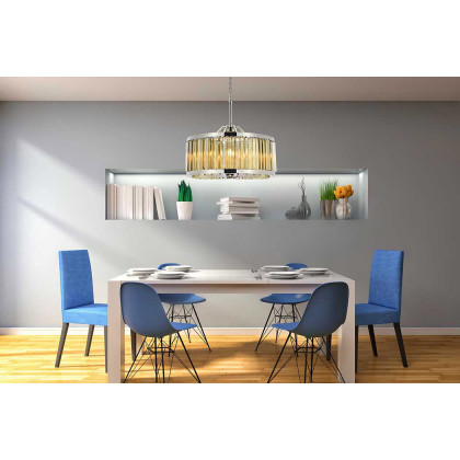 Elegant Prism 8 Light Round Chandelier - Polished Nickel/Gold, L 28" (1203D28PN-GT-RC)