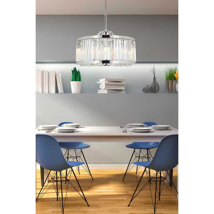 Elegant Prism 8 Light Round Chandelier - Polished Nickel, L 28" (1203D28PN-RC)