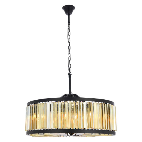 Elegant Prism 8 Light Round Chandelier - Matte Black/Gold, L 35.5" (1203D35MB-GT-RC)