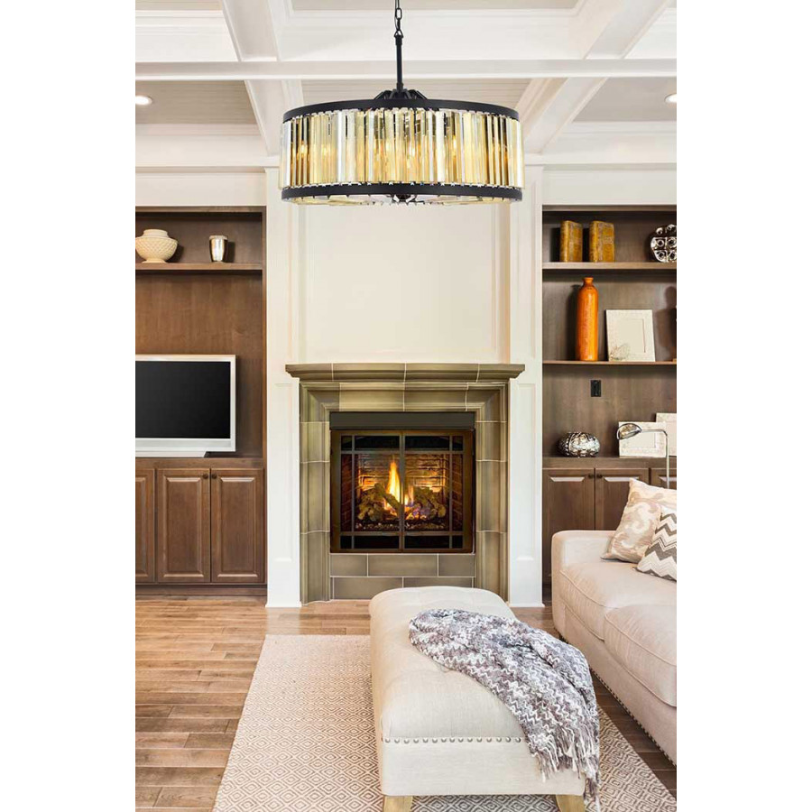 Elegant Prism 8 Light Round Chandelier - Matte Black/Gold, L 35.5" (1203D35MB-GT-RC)