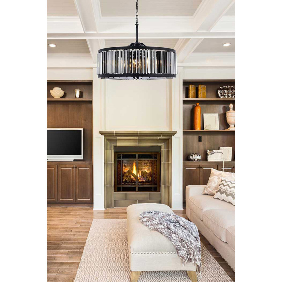 Elegant Prism 8 Light Round Chandelier - Matte Black/Silver, L 35.5" (1203D35MB-SS-RC)