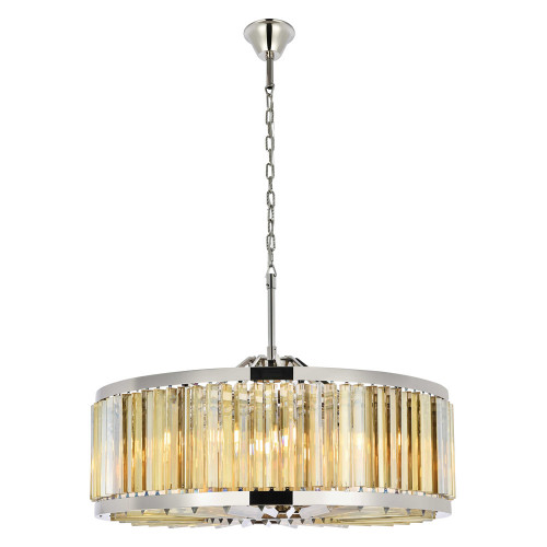 Elegant Prism 8 Light Round Chandelier - Polished Nickel/Gold, L 35.5" (1203D35PN-GT-RC)