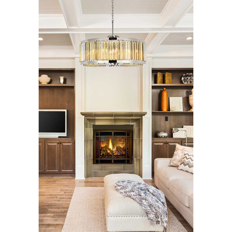 Elegant Prism 8 Light Round Chandelier - Polished Nickel/Gold, L 35.5" (1203D35PN-GT-RC)
