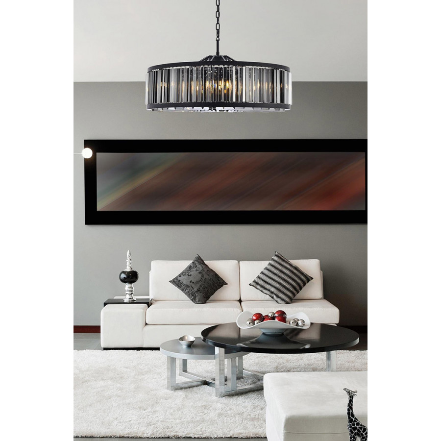 Elegant Prism 8 Light Round Chandelier - Matte Black/Silver, L 43" (1203G43MB-SS-RC)