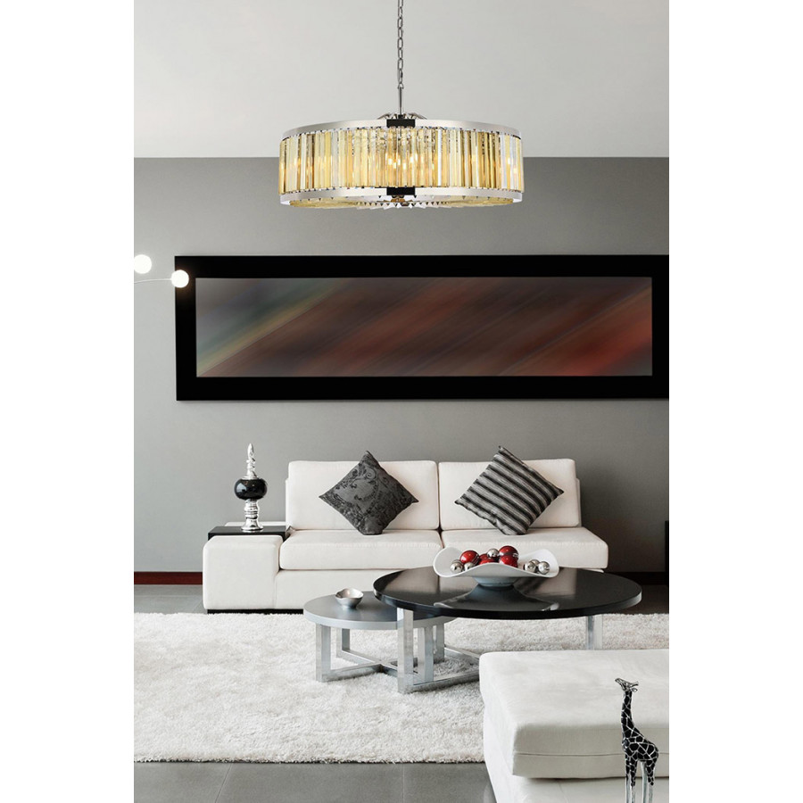 Elegant Prism 8 Light Round Chandelier - Polished Nickel/Gold, L 43" (1203G43PN-GT-RC)