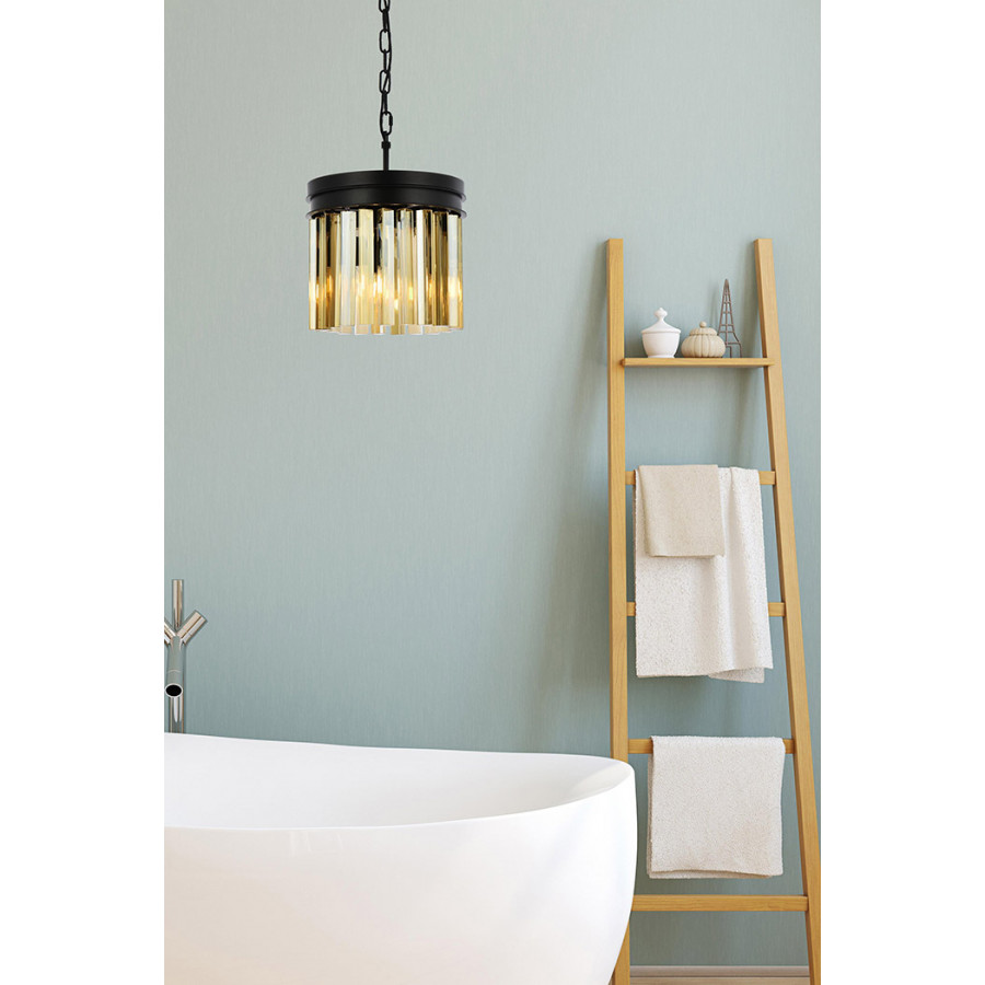 Elegant Crystal Prism 6 Light Round Chandelier - Matte Black/Gold, L 12" (1208D12MB-GT-RC)