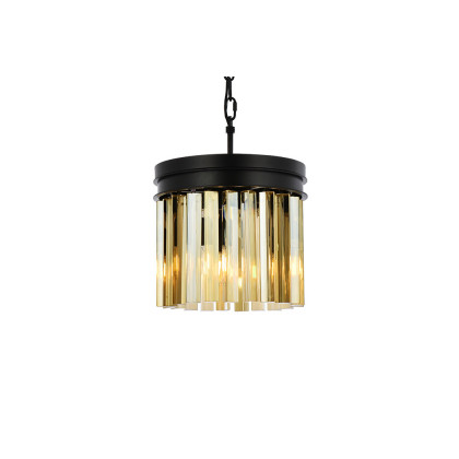 Elegant Crystal Prism 6 Light Round Chandelier - Matte Black/Gold, L 12" (1208D12MB-GT-RC)