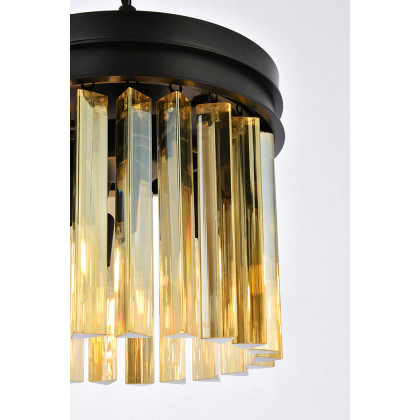Elegant Crystal Prism 6 Light Round Chandelier - Matte Black/Gold, L 12" (1208D12MB-GT-RC)