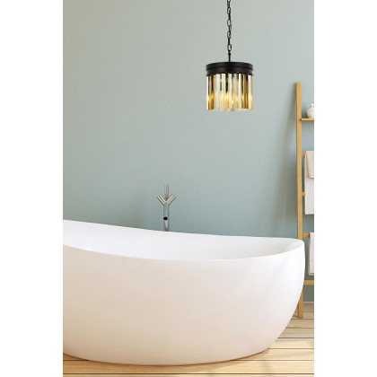 Elegant Crystal Prism 6 Light Round Chandelier - Matte Black/Gold, L 12" (1208D12MB-GT-RC)