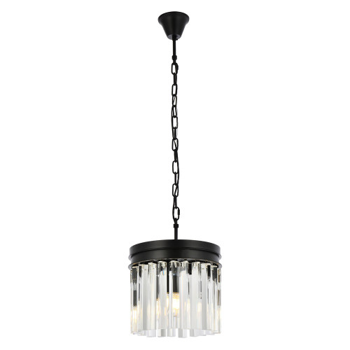 Elegant Crystal Prism 6 Light Round Chandelier - Matte Black, L 12" (1208D12MB-RC)